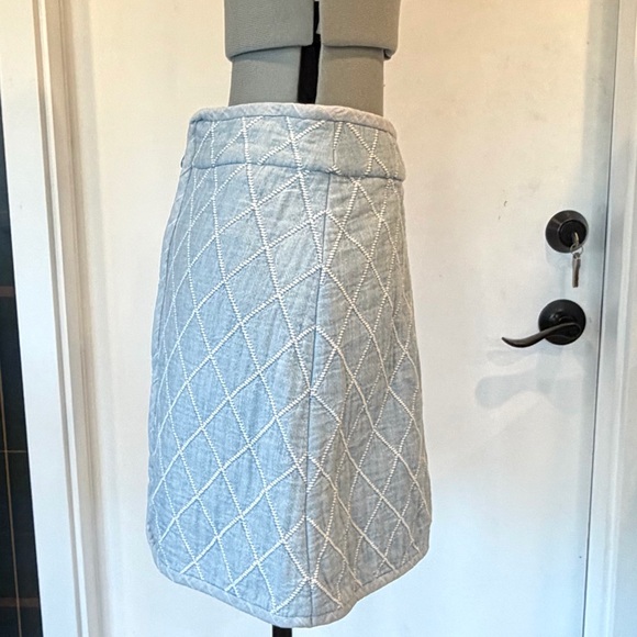 Sandro Quilted Denim Mini Skirt, Front Zip, light blue, A-line, 34 (XS), EUC - Picture 11 of 14